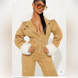 Women's Tan Jacket with White Fur Trim